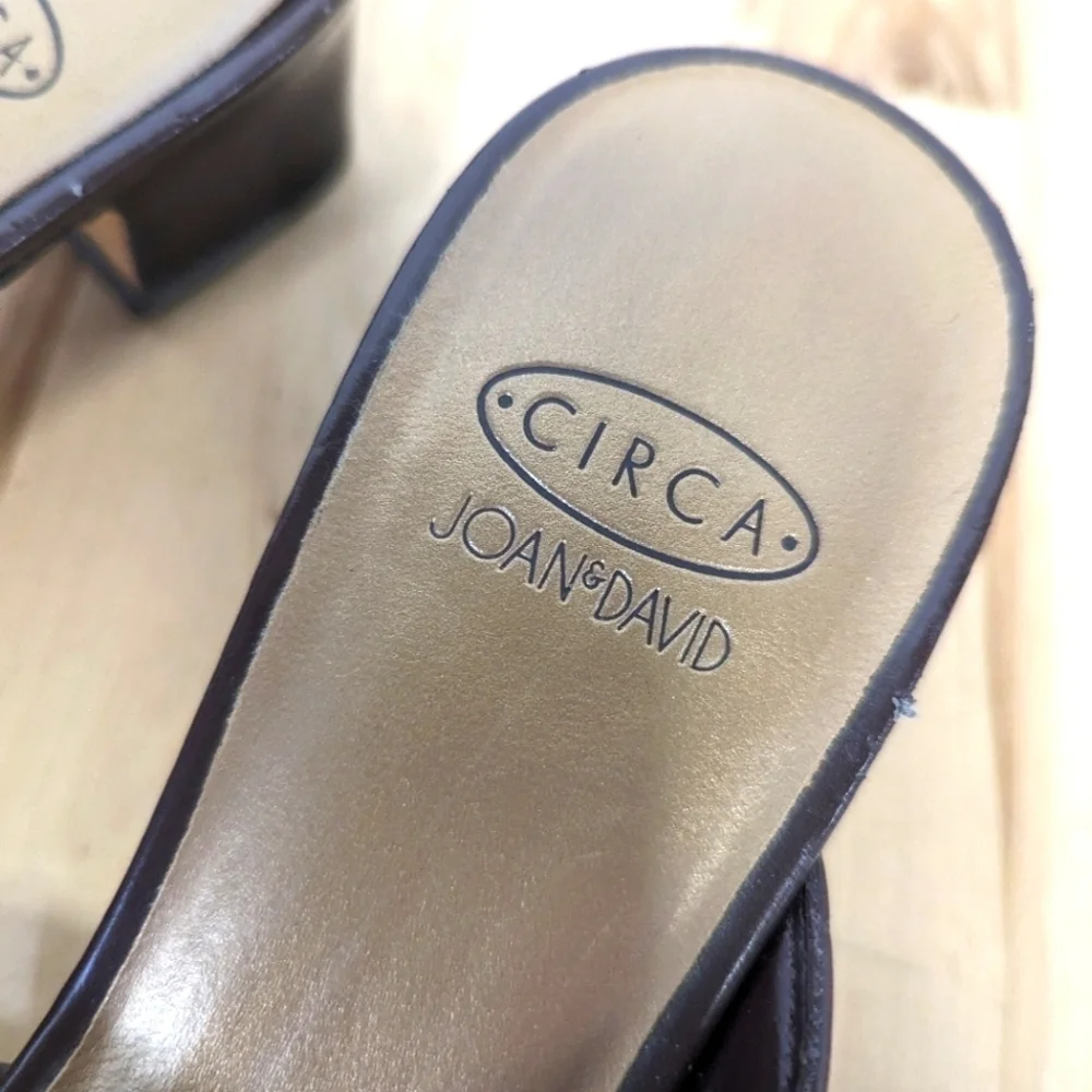 Circa by Joan & David Brown Leather Sandals 8 Toe Thong Block Heel Strappy